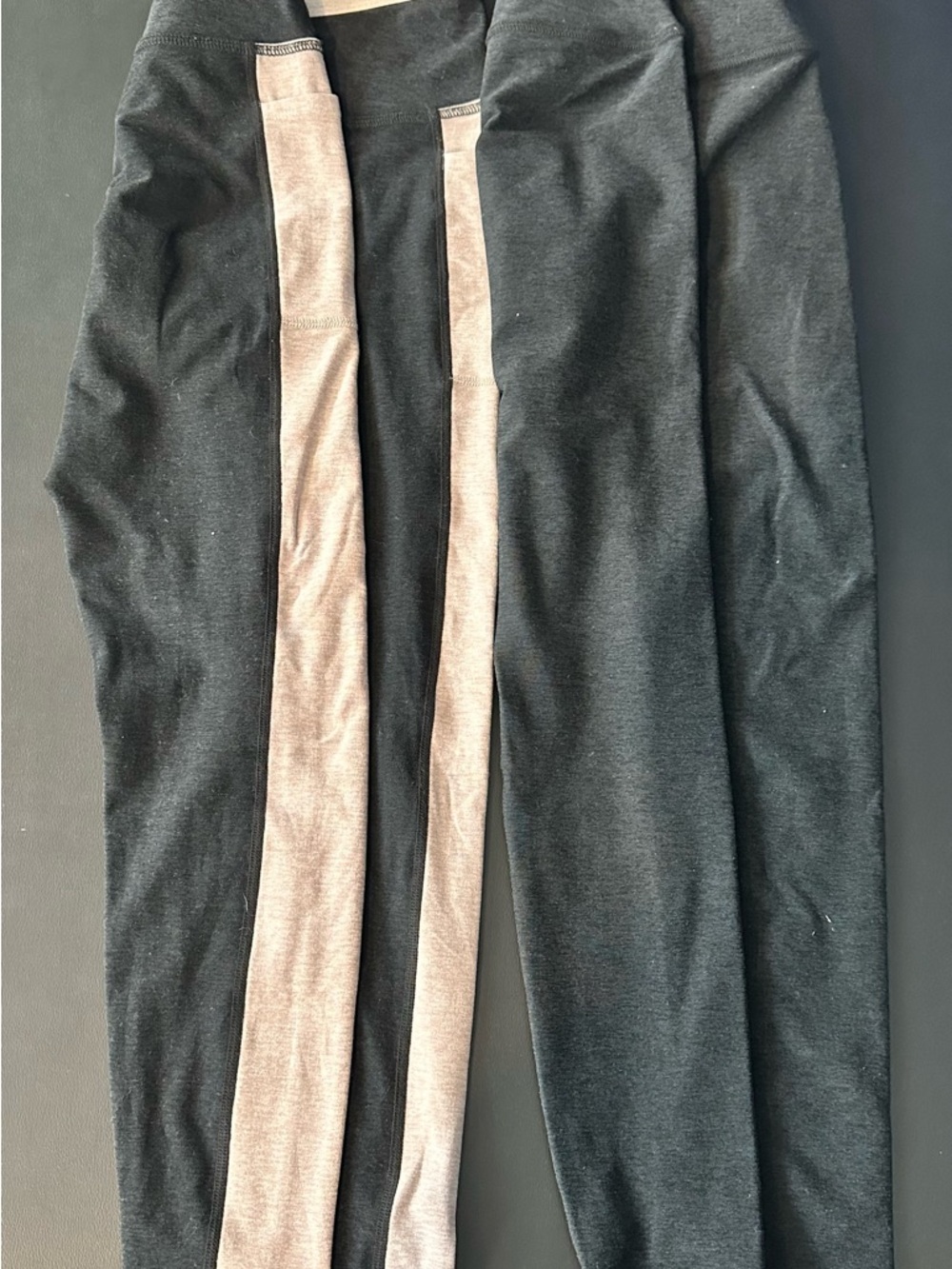 Beyond Yoga Black Leggings & Taupe Side Stripe